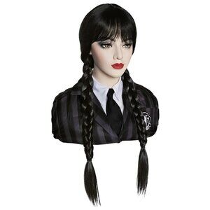Women Black Wig for Costume  Braided Wigs for Halloween Costume with Wig Caps